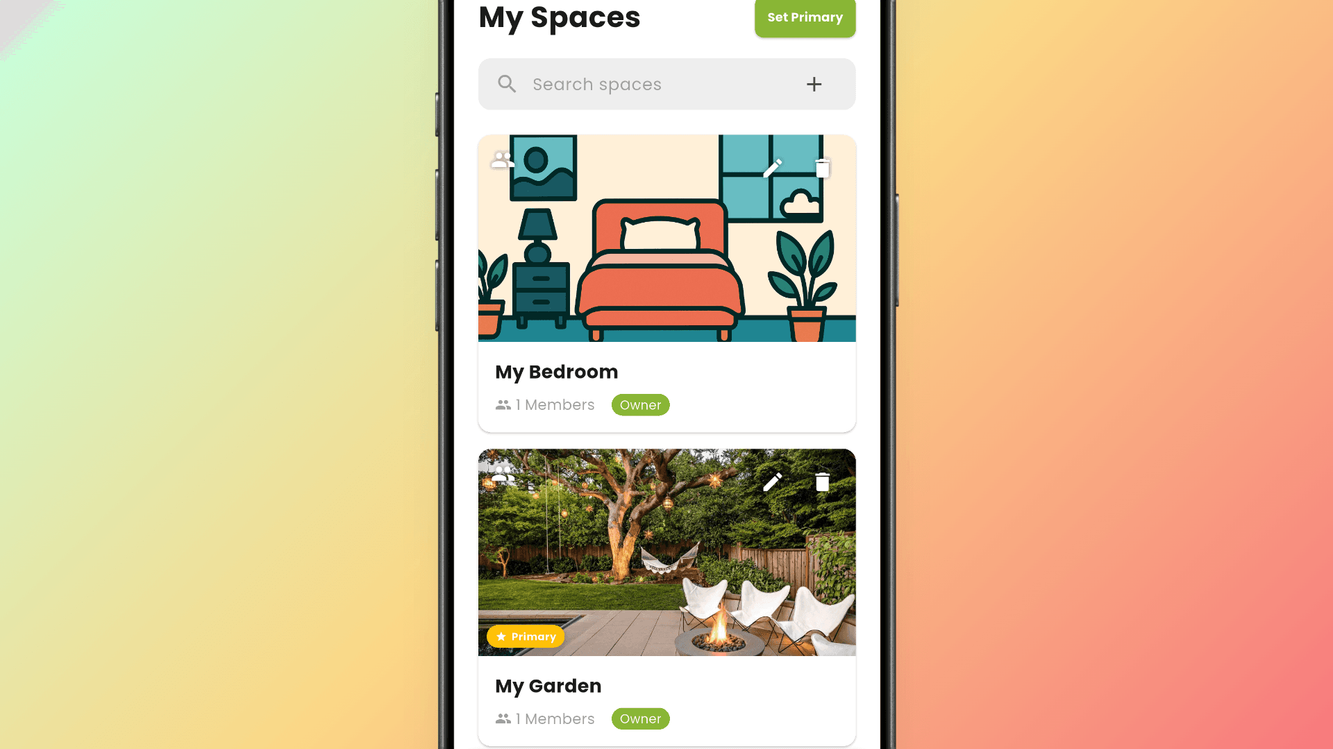 LeafNest spaces organizing plants by bedroom and garden
